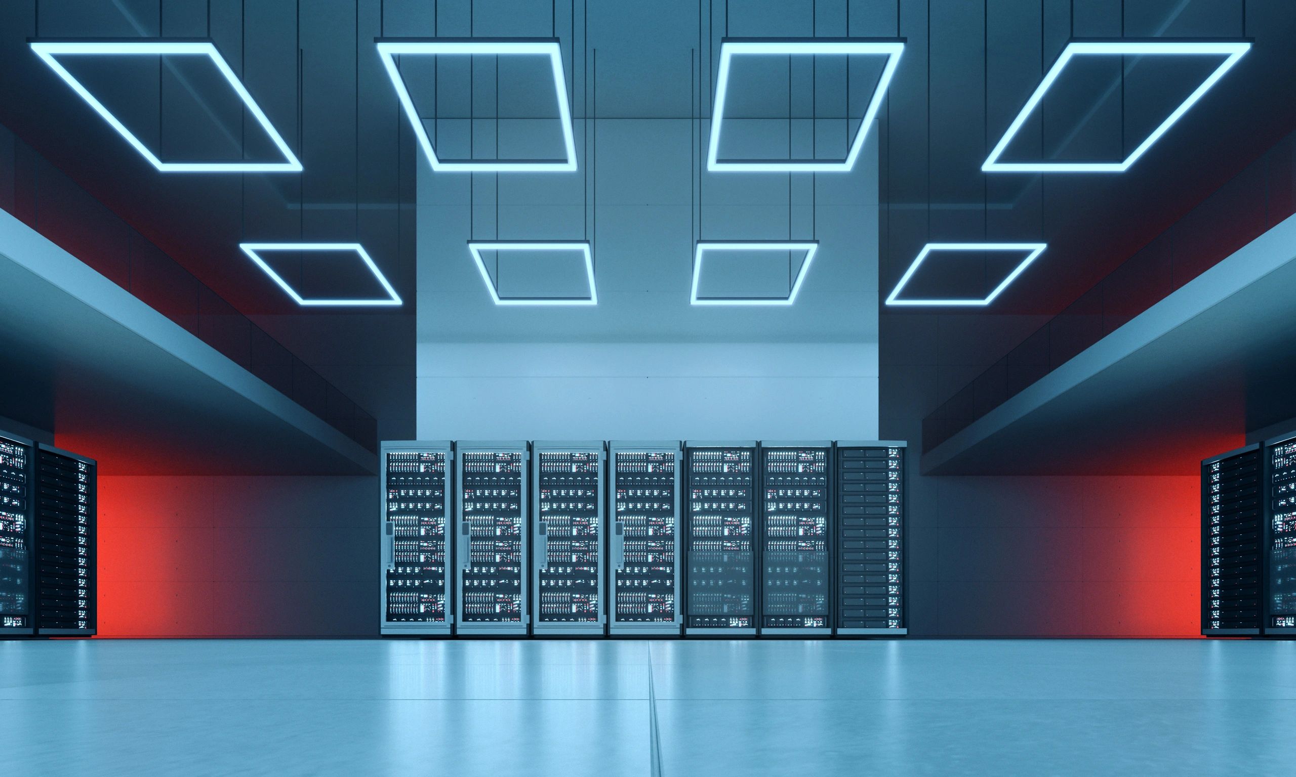 Modern data center server hall representing AI infrastructure